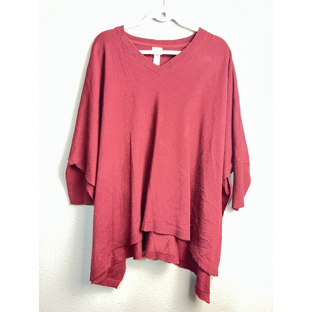 A‎ New Day Burgundy V-Neck Poncho Sweater OSFM Oversized Batwing Knit Wine